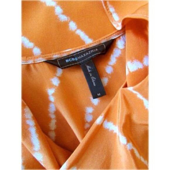 BCBGMAXAZRIA Draped Silk Dress in Striped Citrus, SZ M - Picture 5 of 10